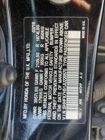 SHHFK7H51JU220570 - 2018 HONDA CIVIC EX BLACK photo 12