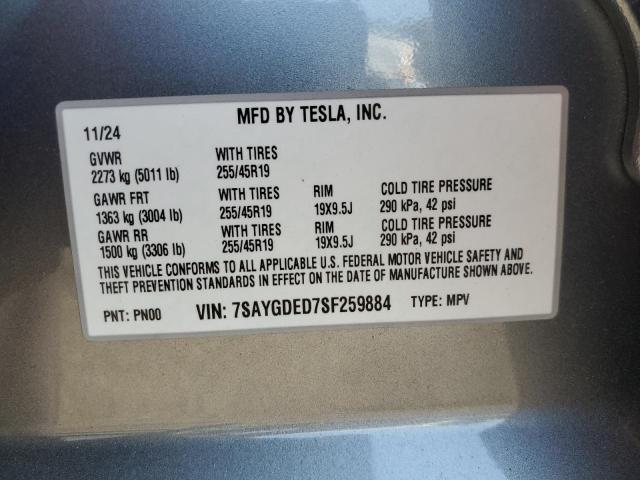 7SAYGDED7SF259884 - 2025 TESLA MODEL Y 灰色 照片 13
