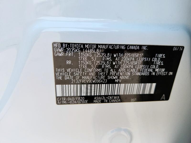 2T3ZFREV9EW096423 - 2014 TOYOTA RAV4 LE WHITE photo 13