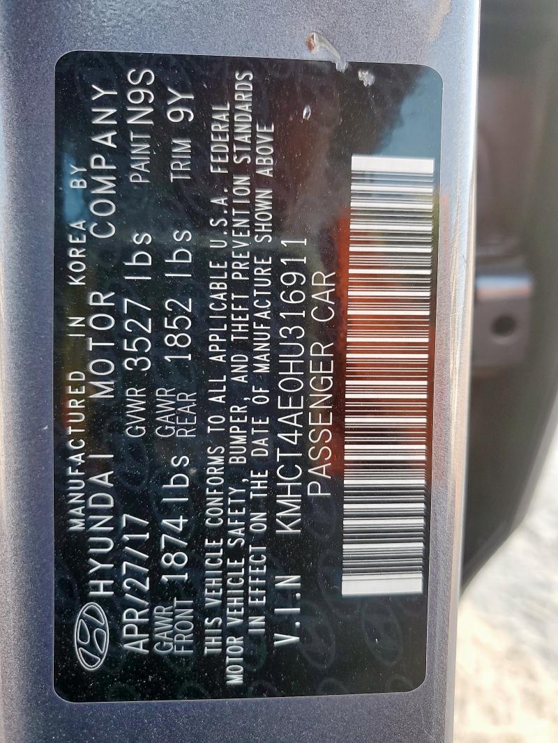 KMHCT4AE0HU316911 - 2017 HYUNDAI ACCENT SE 灰色 照片 14