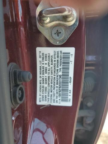 19XFB2F82EE017345 - 2014 HONDA CIVIC EX 红色 照片 12
