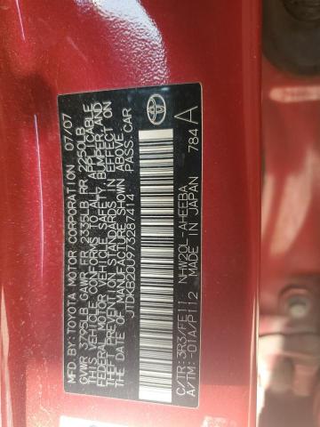 JTDKB20U973287414 - 2007 TOYOTA PRIUS RED photo 12