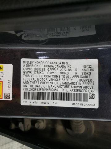 2HGFE2F55NH592056 - 2022 HONDA CIVIC SPORT ნაცრისფერი ფოტო 13