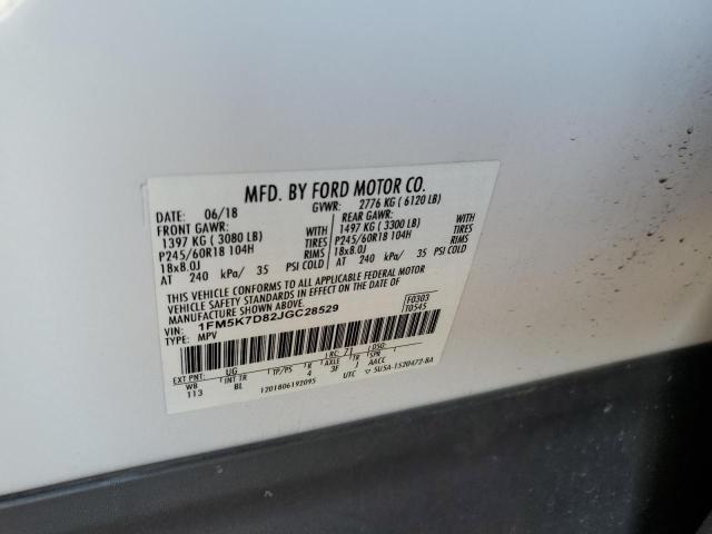 1FM5K7D82JGC28529 - 2018 FORD EXPLORER XLT თეთრი ფოტო 13