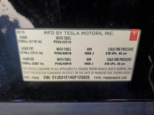 5YJSA1E14GF125026 - 2016 TESLA MODEL S Черный фото 13