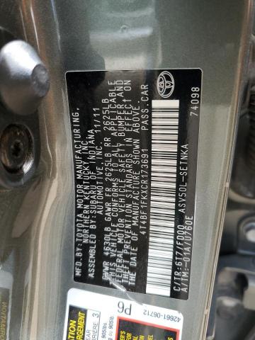 4T4BF1FKXCR173691 - 2012 TOYOTA CAMRY BASE GREEN photo 12