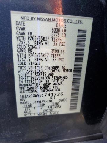 5N1AR18W95C741726 - 2005 NISSAN PATHFINDER LE 蓝色 照片 14