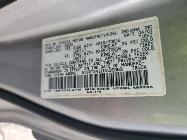 5TBRT34111S196069 - 2001 TOYOTA TUNDRA ACCESS CAB Күміс фото 13