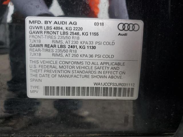 WA1JCCFS3JR031112 - 2018 AUDI Q3 PREMIUM PLUS Schwarz Foto 14