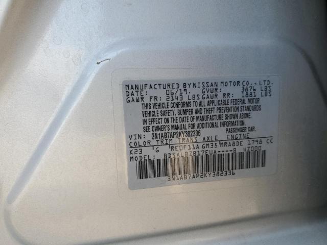 3N1AB7AP2KY382336 - 2019 NISSAN SENTRA S Silber Foto 12