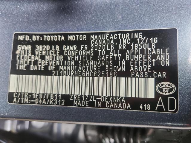 2T1BURHE6HC825186 - 2017 TOYOTA COROLLA L ლურჯი ფოტო 12