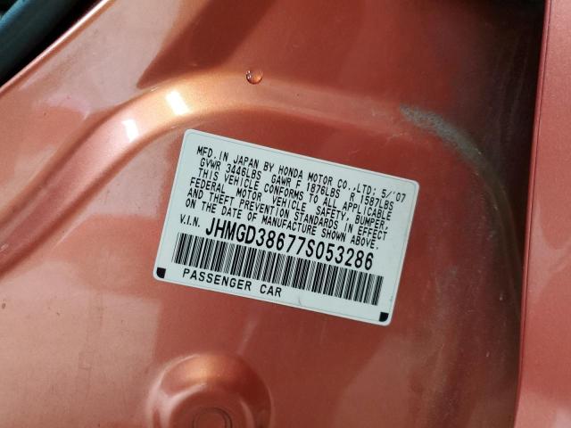 JHMGD38677S053286 - 2007 HONDA FIT S 橙色 照片 12