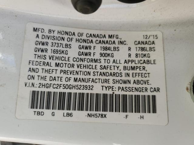 2HGFC2F50GH523932 - 2016 HONDA CIVIC LX Beyaz fotoğraf 13