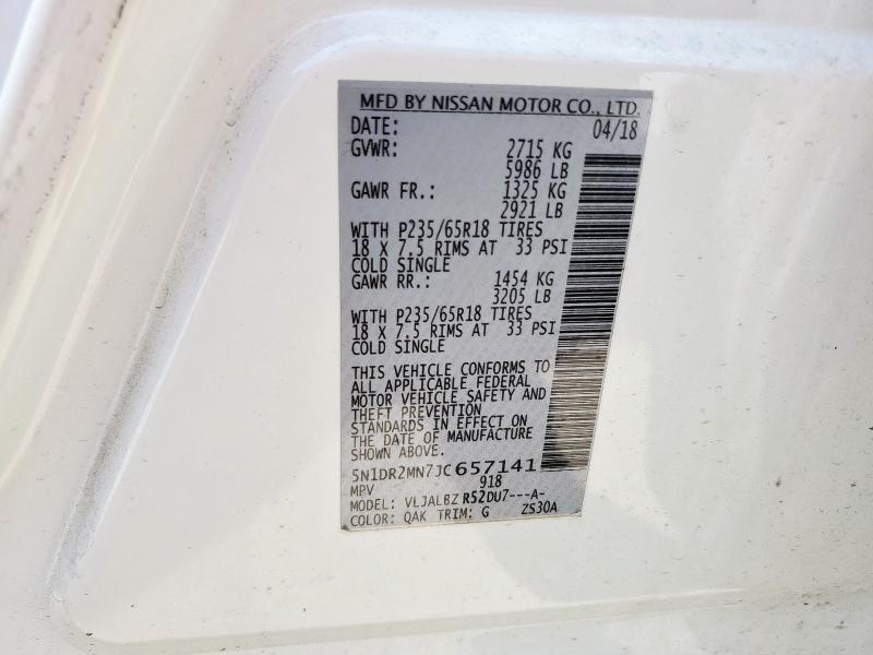 5N1DR2MN7JC657141 - 2018 NISSAN PATHFINDER S Beyaz fotoğraf 13