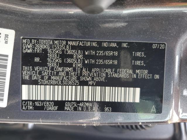 5TDHZRBH3LS036525 - 2020 TOYOTA HIGHLANDER XLE GRAY photo 13