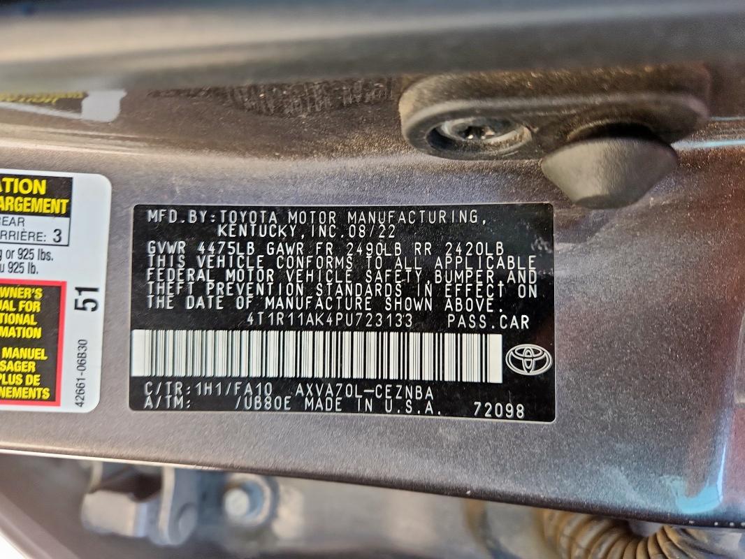 4T1R11AK4PU723133 - 2023 TOYOTA CAMRY LE GRAY photo 12