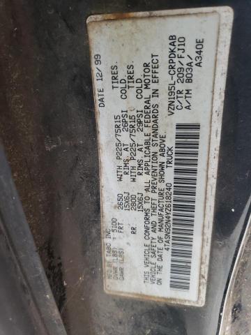 4TASN92N4YZ618240 - 2000 TOYOTA TACOMA XTRACAB PRERUNNER შავი ფოტო 12