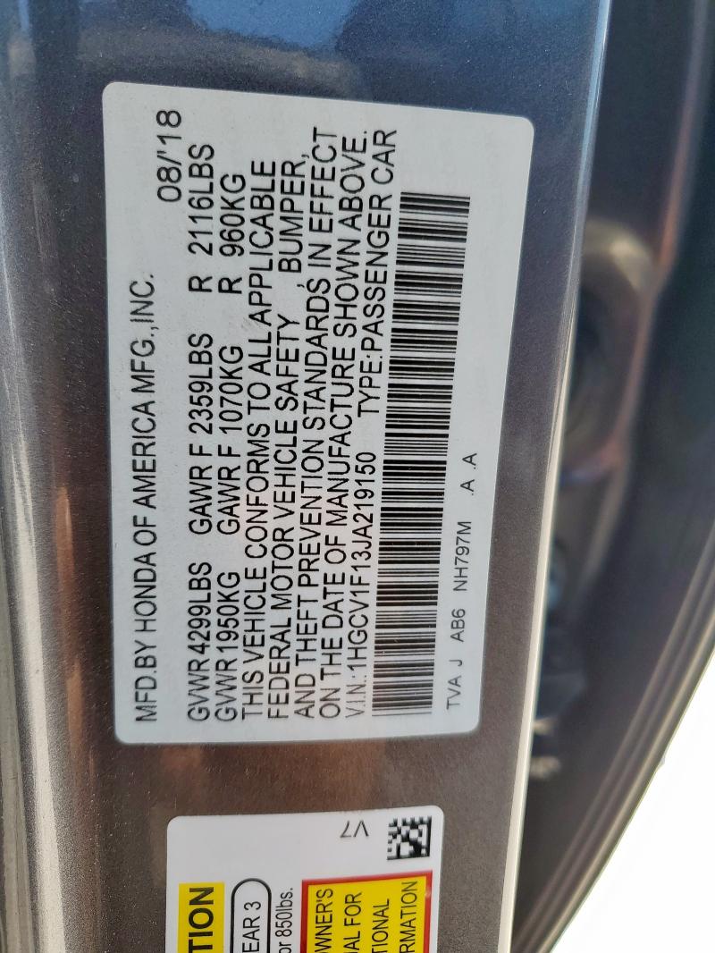 1HGCV1F13JA219150 - 2018 HONDA ACCORD LX 石墨色 照片 12