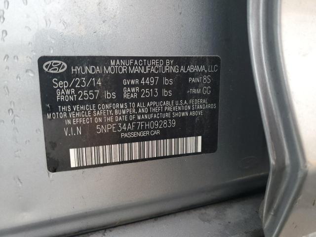 5NPE34AF7FH092839 - 2015 HYUNDAI SONATA SPORT GRAY photo 12