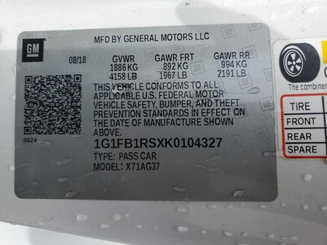 1G1FB1RSXK0104327 - 2019 CHEVROLET CAMARO LS WHITE photo 12