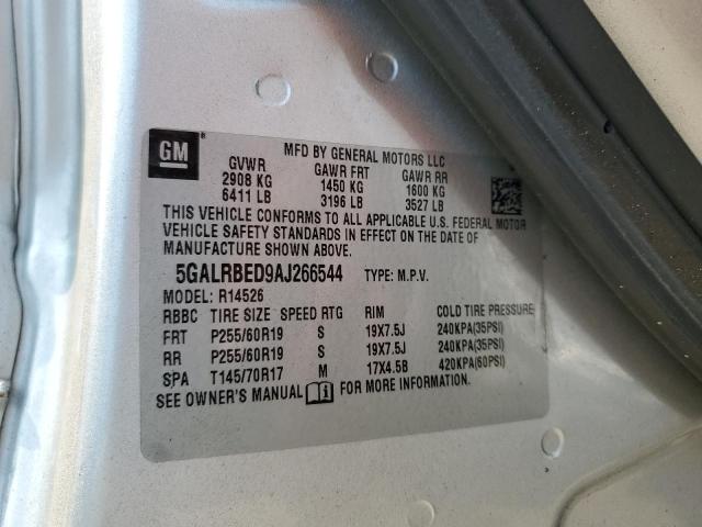 5GALRBED9AJ266544 - 2010 BUICK ENCLAVE CXL SILVER photo 13