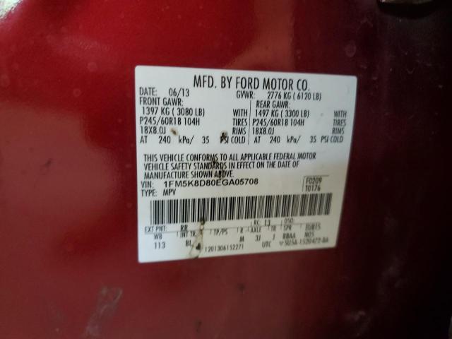 1FM5K8D80EGA05708 - 2014 FORD EXPLORER XLT Qırmızı foto 13