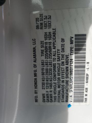 5FNRL6H51MB017124 - 2021 HONDA ODYSSEY EX WHITE photo 13