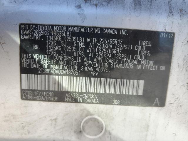 2T3BF4DV0CW187051 - 2012 TOYOTA RAV4 SILVER photo 13