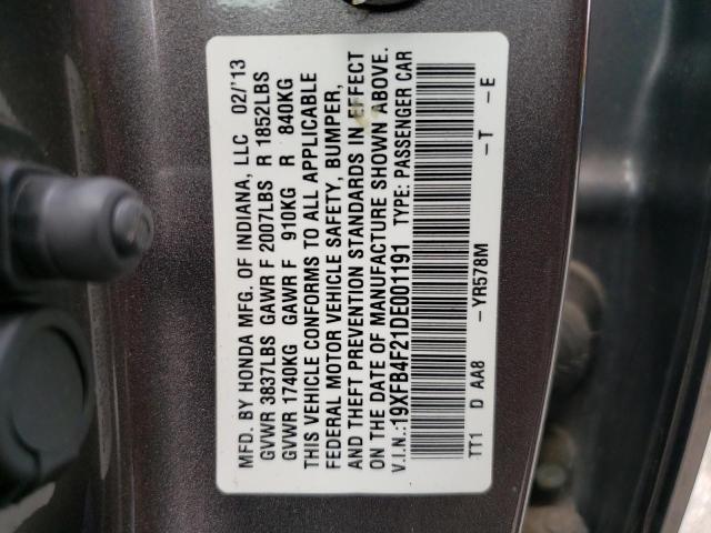 19XFB4F21DE001191 - 2013 HONDA CIVIC HYBRID GRAY photo 12