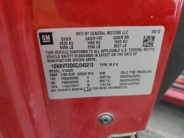 1GKKVTED6CJ343213 - 2012 GMC ACADIA DENALI RED photo 13