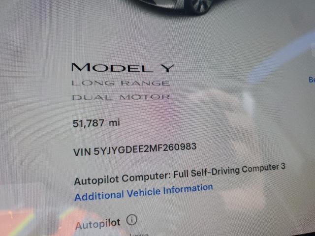 5YJYGDEE2MF260983 - 2021 TESLA MODEL Y WHITE photo 9