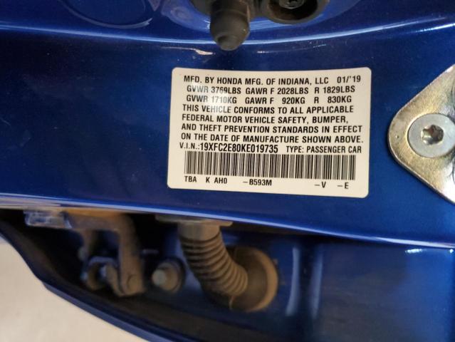 19XFC2E80KE019735 - 2019 HONDA CIVIC SPORT 蓝色 照片 12
