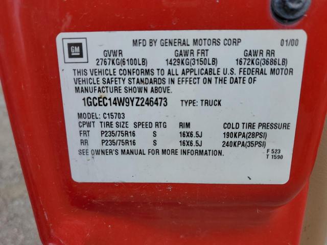 1GCEC14W9YZ246473 - 2000 CHEVROLET SLVRD C1500 RED photo 12