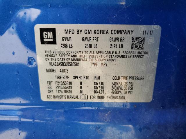 KL4CJASB3JB580584 - 2018 BUICK ENCORE PREFERRED BLUE photo 13