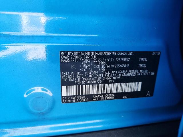 2T3H1RFV8KW042244 - 2019 TOYOTA RAV4 LE BLUE photo 14
