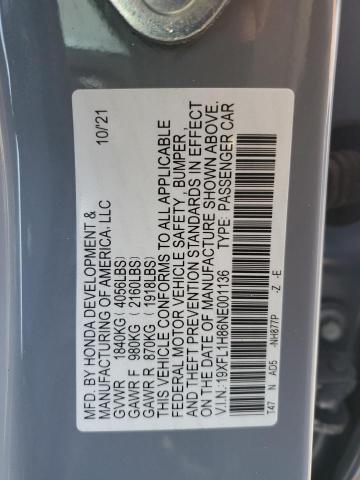 19XFL1H86NE001136 - 2022 HONDA CIVIC SPORT TOURING رمادي صورة 13