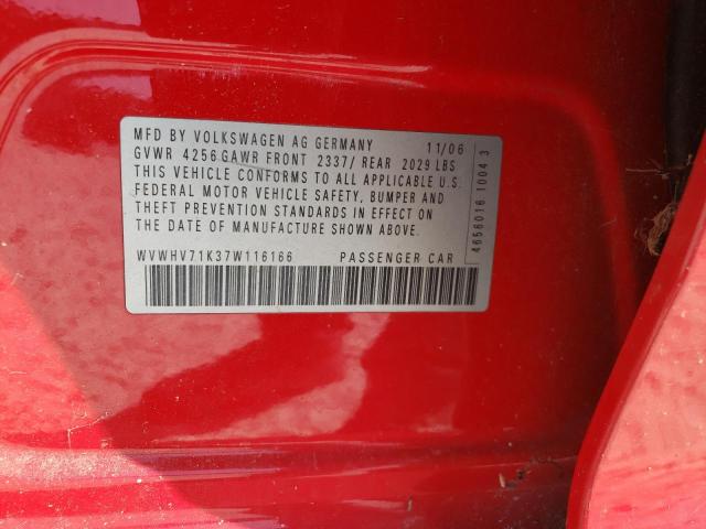 WVWHV71K37W116166 - 2007 VOLKSWAGEN NEW GTI RED photo 12