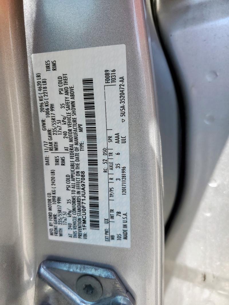 1FMCU0F71JUA97088 - 2018 FORD ESCAPE S ვერცხლისფერი ფოტო 13