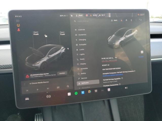 7SAYGDEFXNF322563 - 2022 TESLA MODEL Y CHARCOAL photo 9