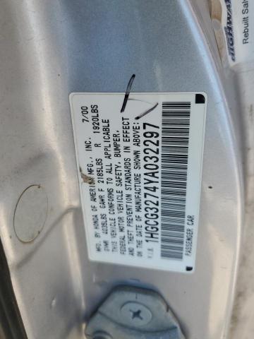 1HGCG3274YA032297 - 2000 HONDA ACCORD EX SILVER photo 12