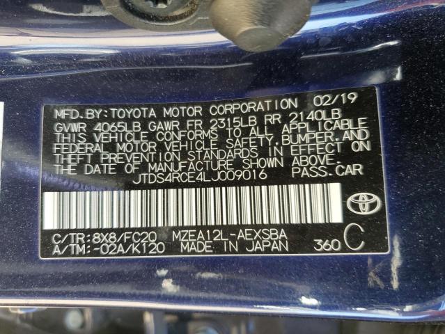 JTDS4RCE4LJ009016 - 2020 TOYOTA COROLLA SE BLUE photo 12