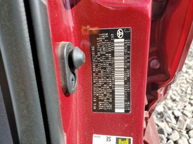 5YFB4MDE8SP247950 - 2025 TOYOTA COROLLA LE MAROON photo 12