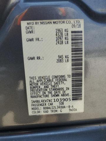 1N4BL4EV7KC103905 - 2019 NISSAN ALTIMA SL GRAY photo 12