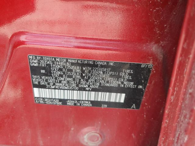 2T3WFREV6DW035130 - 2013 TOYOTA RAV4 XLE RED photo 12
