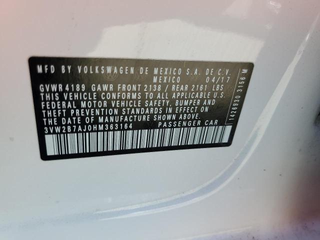 3VW2B7AJ0HM363164 - 2017 VOLKSWAGEN JETTA S WHITE photo 12