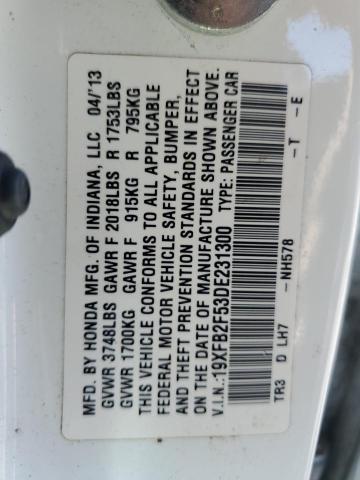 19XFB2F53DE231300 - 2013 HONDA CIVIC LX თეთრი ფოტო 12