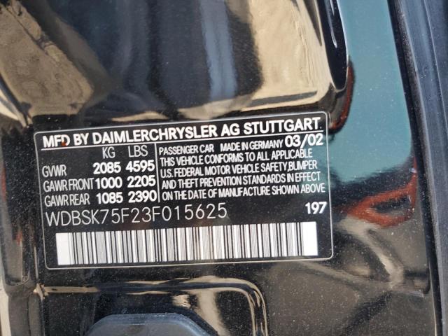 WDBSK75F23F015625 - 2003 MERCEDES-BENZ SL 500R BLACK photo 12