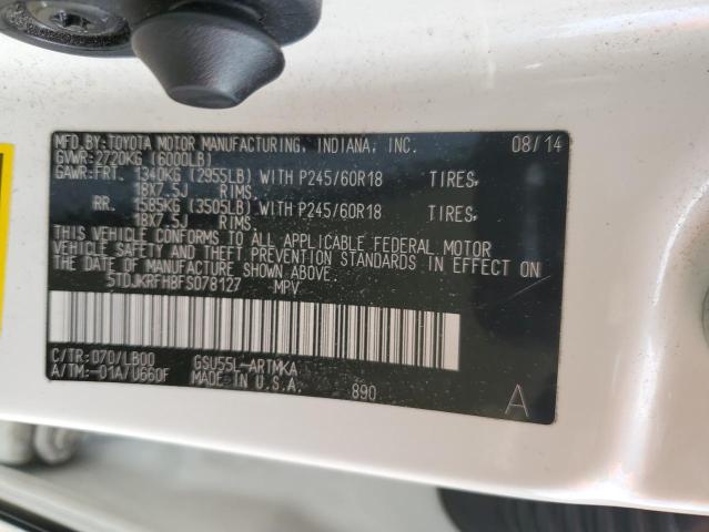 5TDJKRFH8FS078127 - 2015 TOYOTA HIGHLANDER XLE WHITE photo 13