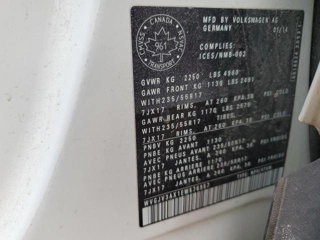 WVGJV3AX1EW576957 - 2014 VOLKSWAGEN TIGUAN S WHITE photo 14