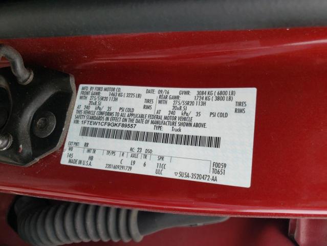 1FTEW1CF9GKF89557 - 2016 FORD F150 SUPERCREW RED photo 12